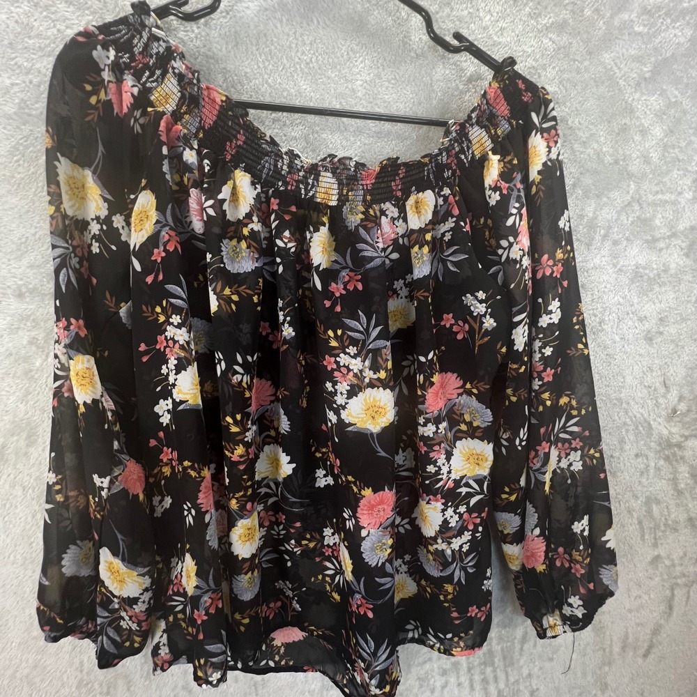 Peasant Floral Off the Shoulder Chiffon Blouse Large Cottagecore Whimsigoth - Picture 9 of 10